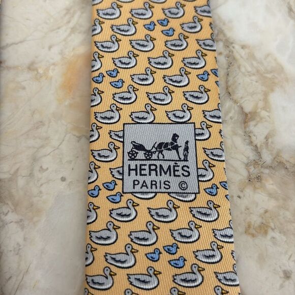Hermes 100% Silk Duckies Print Tie - Picture 4 of 10